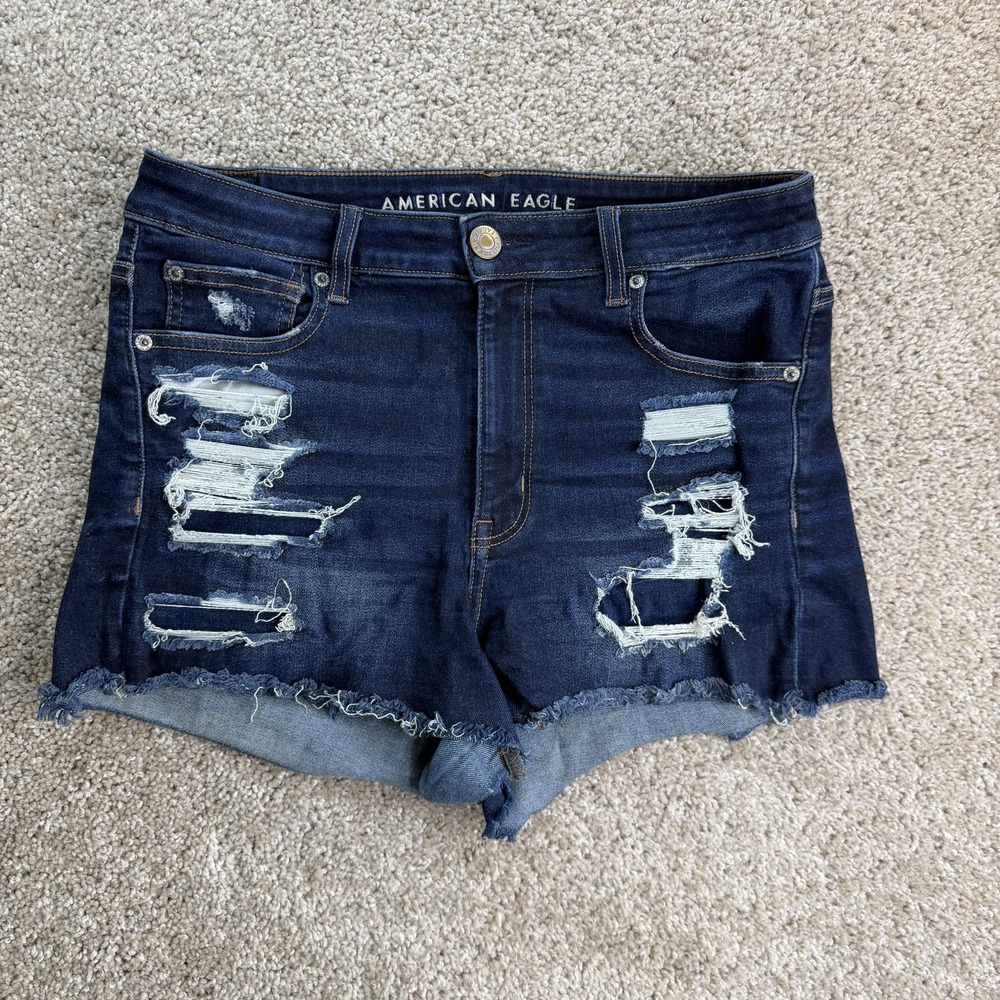 American Eagle Outfitters Shorts Womens 12 Blue Hi Rise Shortie Distressed